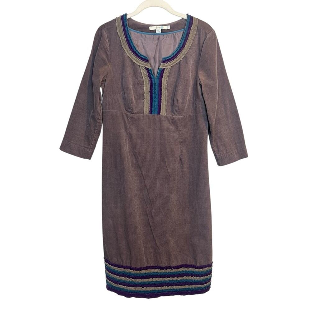 Boden Brown Corduroy Dress sz 6L (*LONG*) 3/4 Sleeve Cotton Cozy Preppy Academia